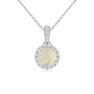 5mm AAA Claw-Set Round Opal Pendant with Diamond Halo in 9K White Gold