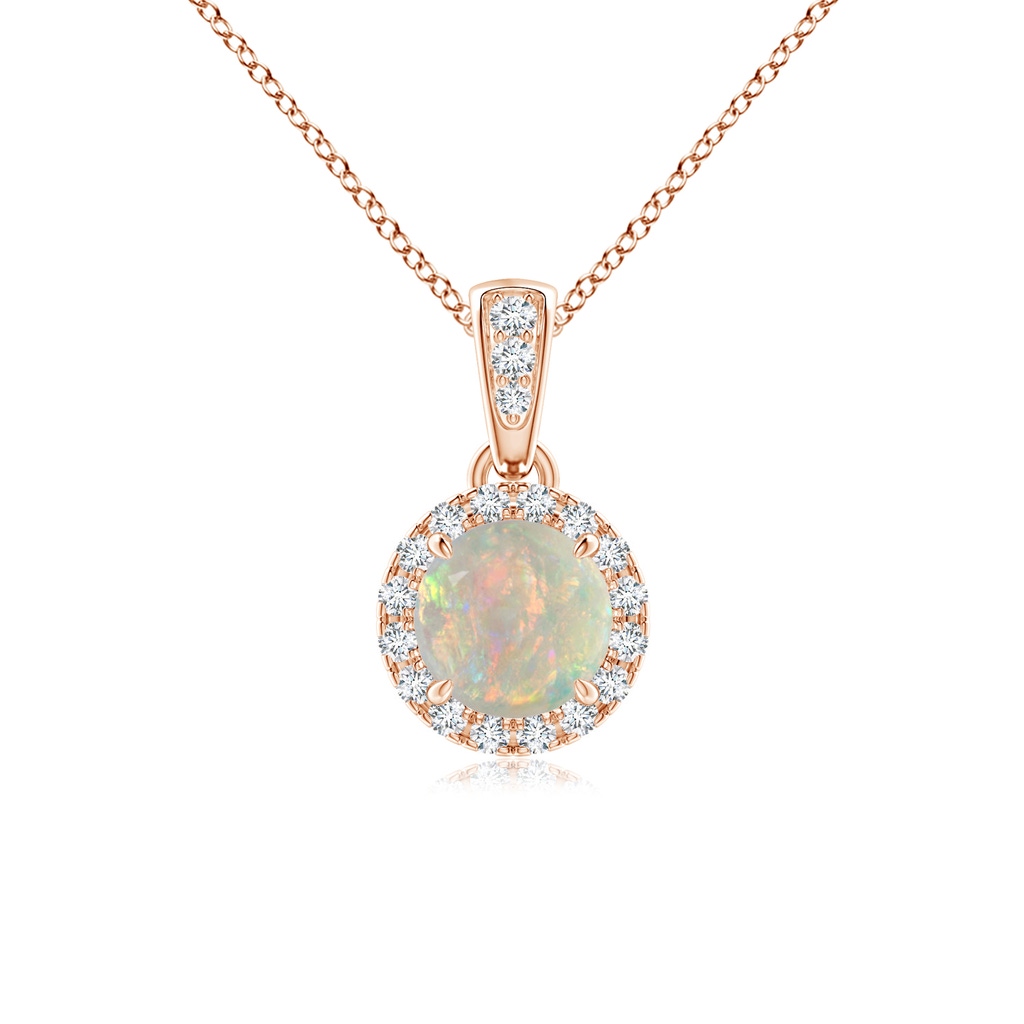 5mm AAAA Claw-Set Round Opal Pendant with Diamond Halo in Rose Gold