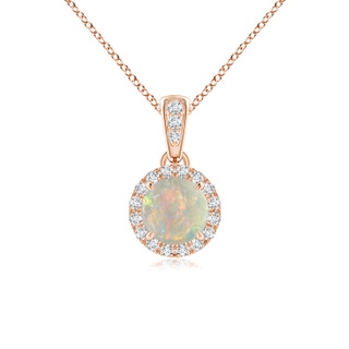 5mm AAAA Claw-Set Round Opal Pendant with Diamond Halo in Rose Gold