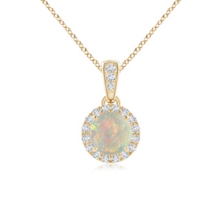 5mm AAAA Claw-Set Round Opal Pendant with Diamond Halo in Yellow Gold