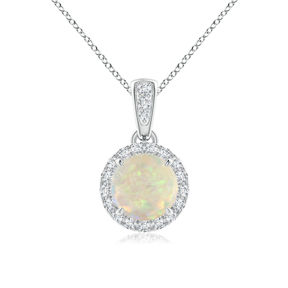 6mm AAA Claw-Set Round Opal Pendant with Diamond Halo in White Gold 