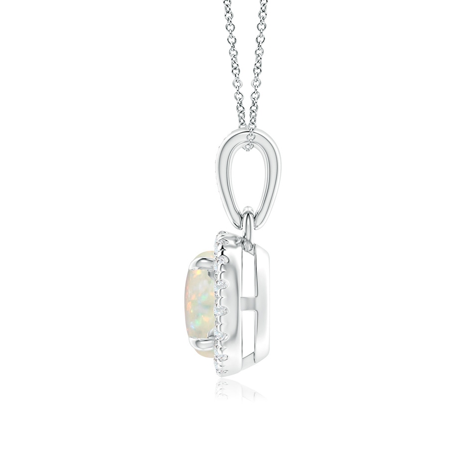 6mm AAA Claw-Set Round Opal Pendant with Diamond Halo in White Gold Side-1