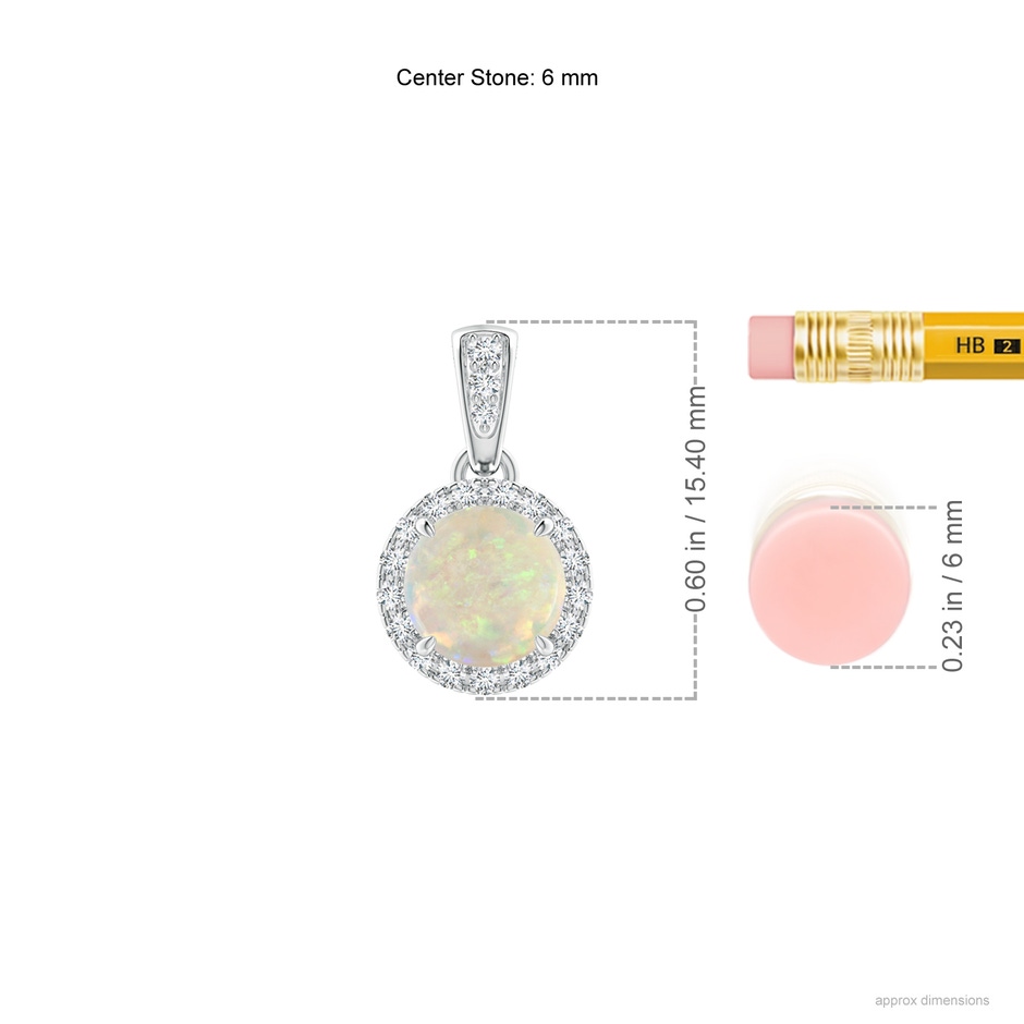 6mm AAA Claw-Set Round Opal Pendant with Diamond Halo in White Gold Ruler