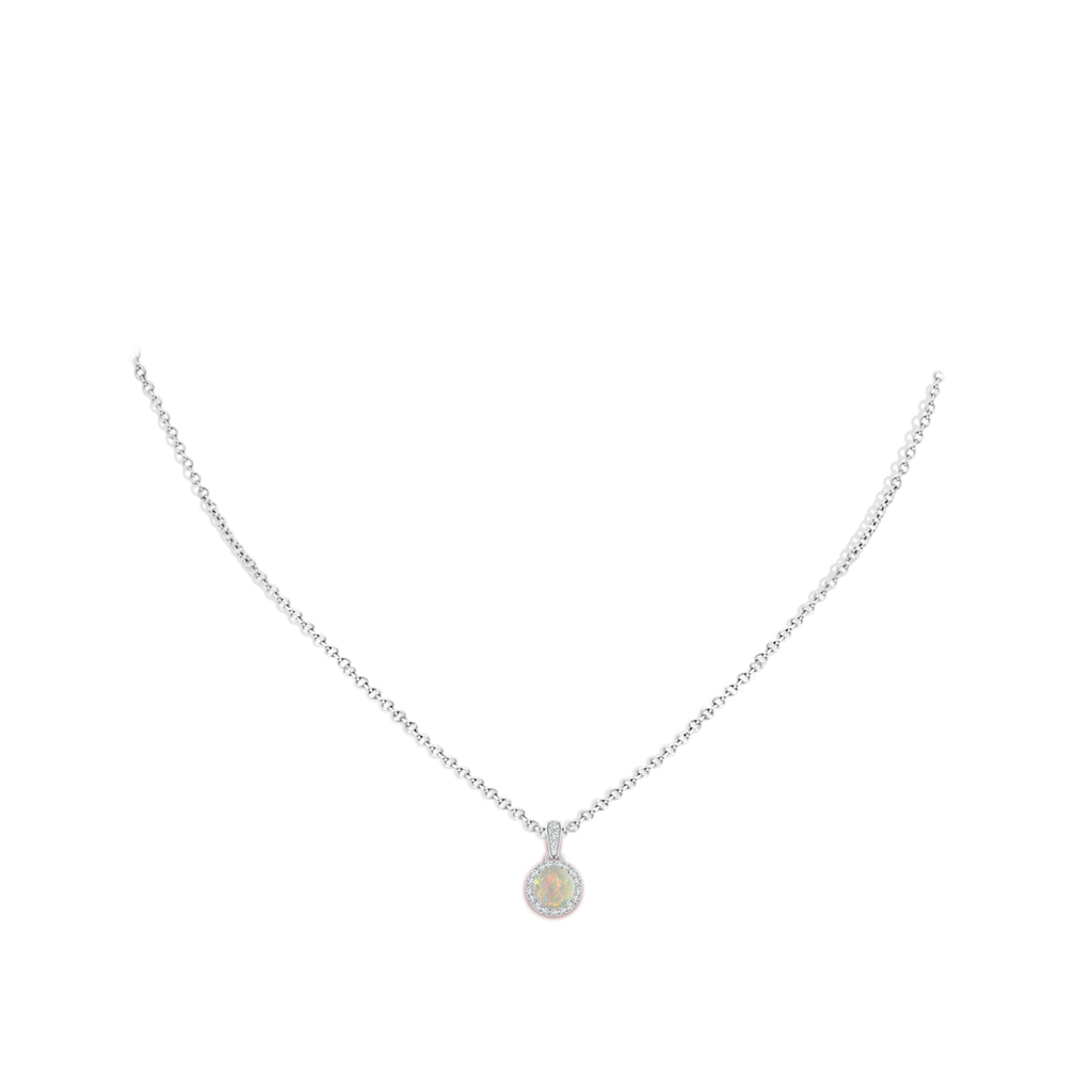 6mm AAAA Claw-Set Round Opal Pendant with Diamond Halo in White Gold Body-Neck