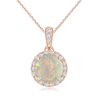 7mm AAAA Claw-Set Round Opal Pendant with Diamond Halo in Rose Gold