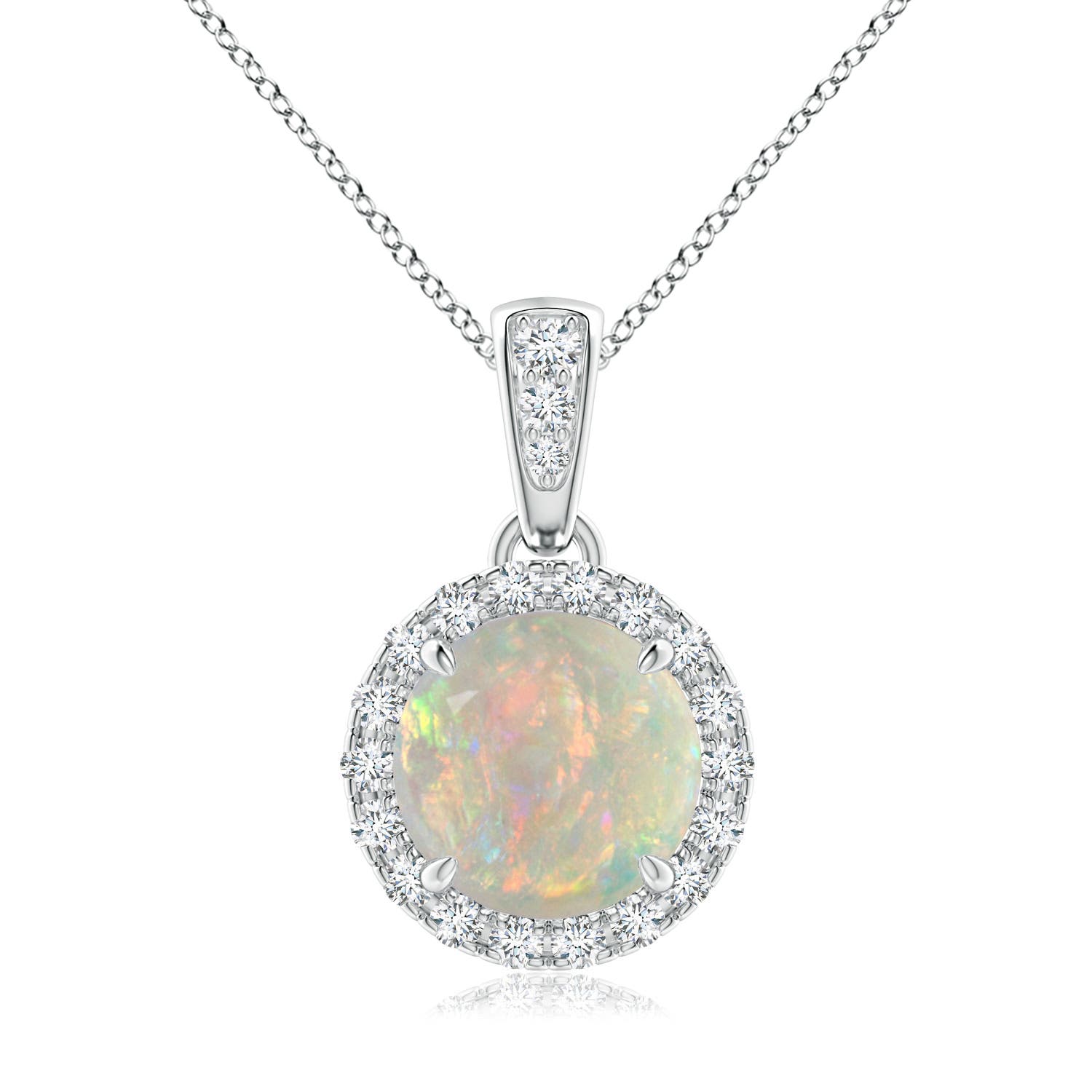 Claw-Set Round Opal Pendant with Diamond Halo | Angara