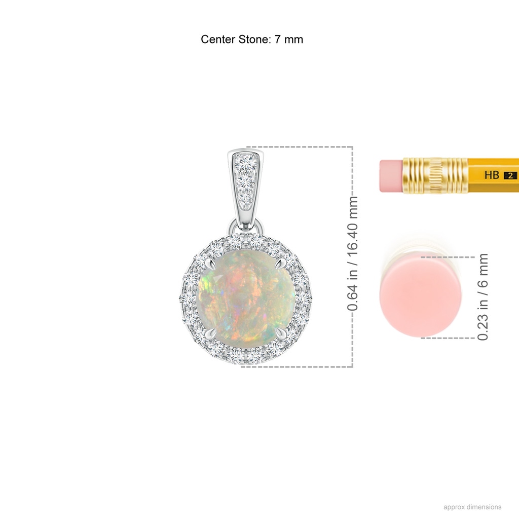7mm AAAA Claw-Set Round Opal Pendant with Diamond Halo in White Gold Ruler