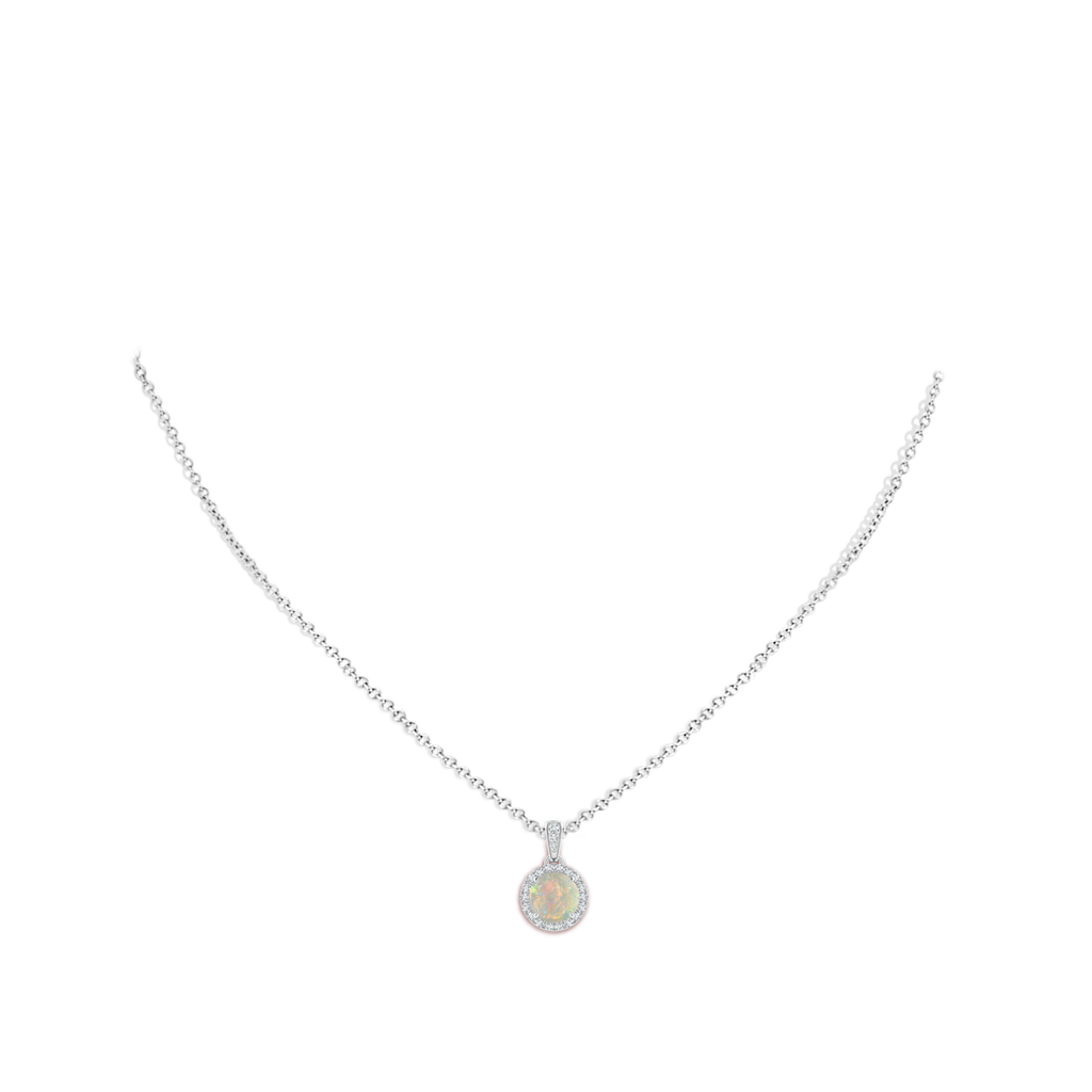 7mm AAAA Claw-Set Round Opal Pendant with Diamond Halo in White Gold Body-Neck