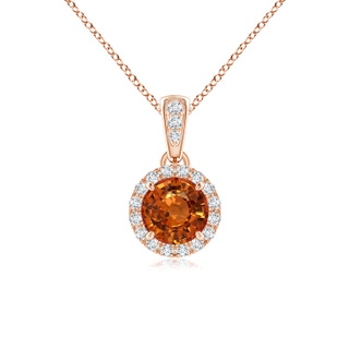 5mm AAAA Claw-Set Round Orange Sapphire Pendant with Diamond Halo in Rose Gold
