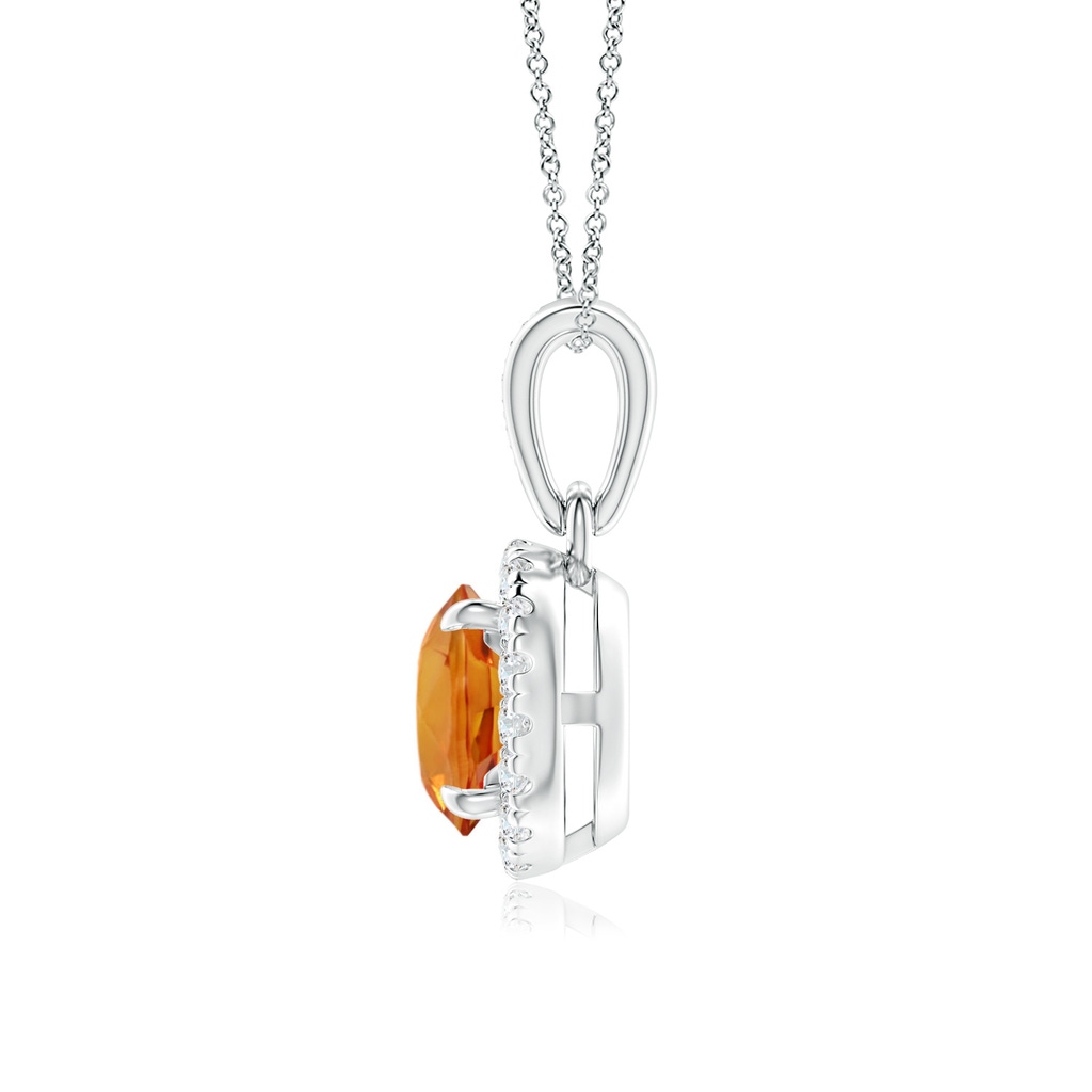 6mm AAA Claw-Set Round Orange Sapphire Pendant with Diamond Halo in White Gold Side 1