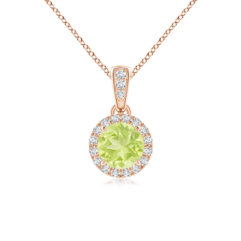 5mm A Claw-Set Round Peridot Pendant with Diamond Halo in 9K Rose Gold 