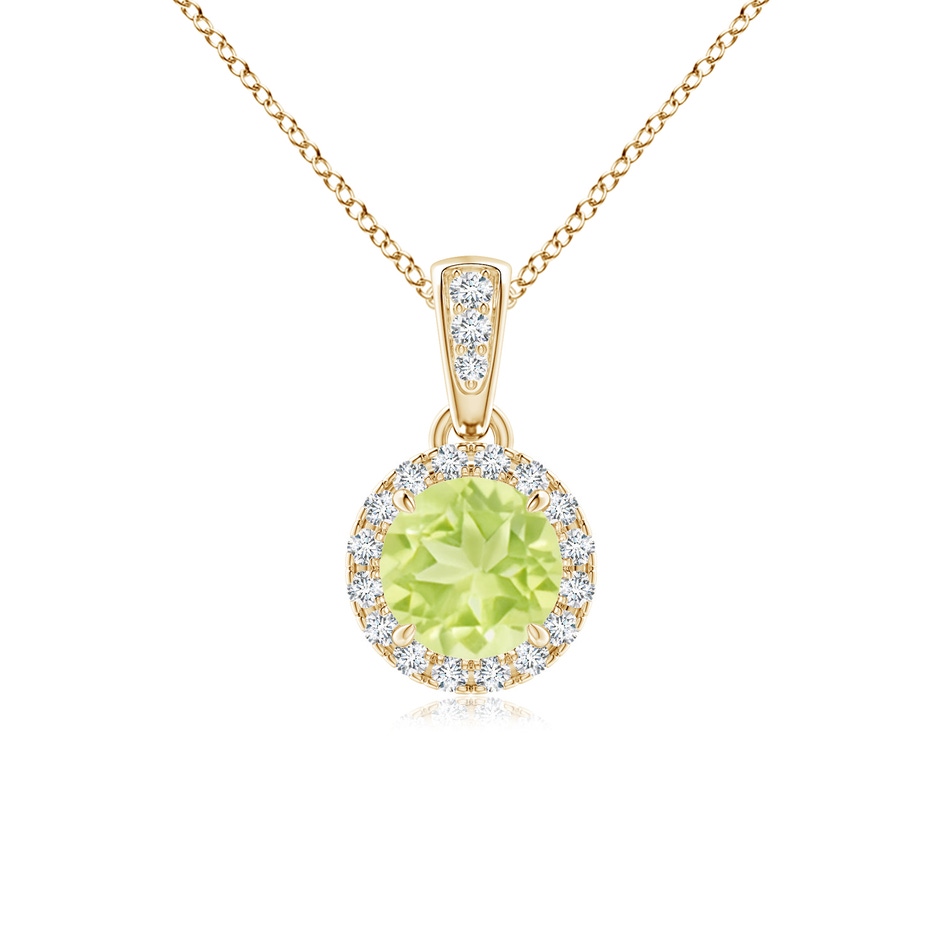 5mm A Claw-Set Round Peridot Pendant with Diamond Halo in Yellow Gold 