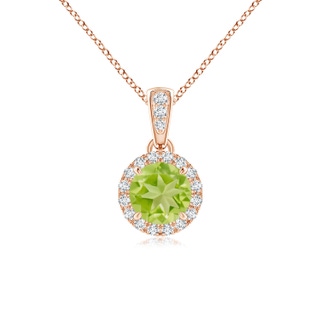 5mm AA Claw-Set Round Peridot Pendant with Diamond Halo in Rose Gold