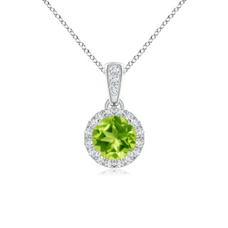 5mm AAA Claw-Set Round Peridot Pendant with Diamond Halo in White Gold