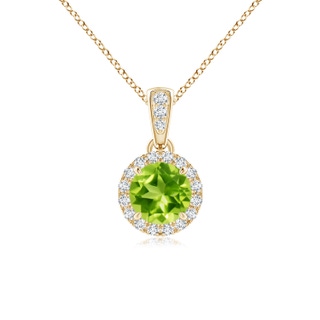5mm AAA Claw-Set Round Peridot Pendant with Diamond Halo in Yellow Gold