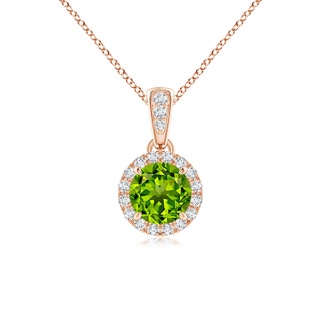 5mm AAAA Claw-Set Round Peridot Pendant with Diamond Halo in Rose Gold