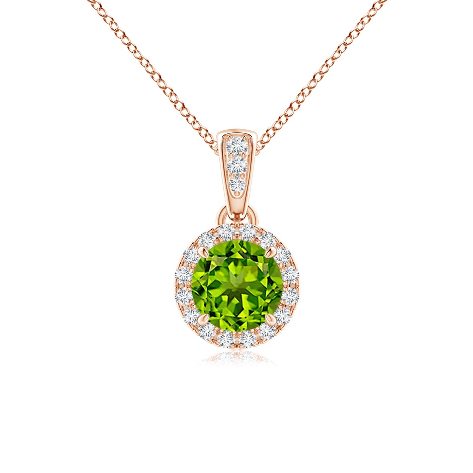 5mm AAAA Claw-Set Round Peridot Pendant with Diamond Halo in Rose Gold 