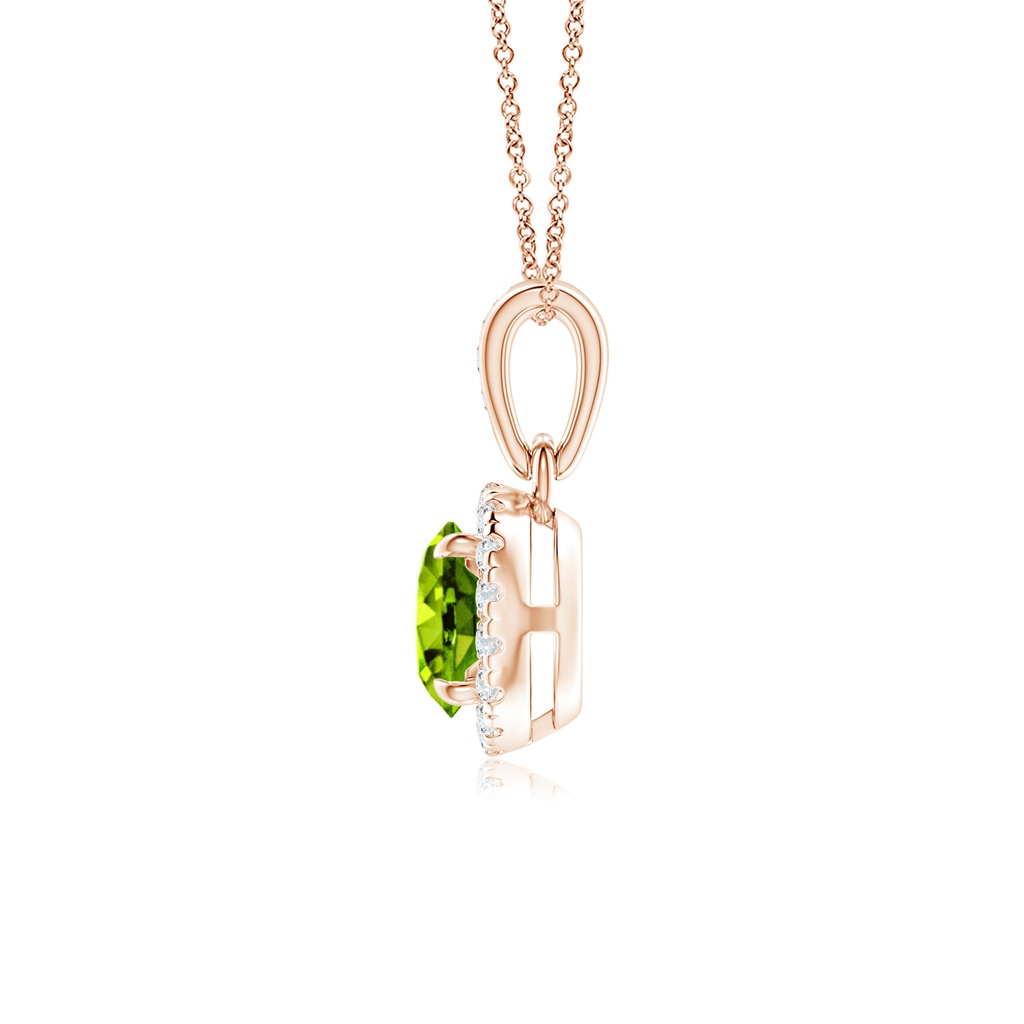 5mm AAAA Claw-Set Round Peridot Pendant with Diamond Halo in Rose Gold Side-1