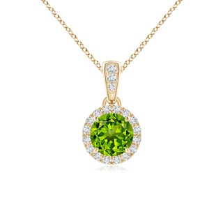 5mm AAAA Claw-Set Round Peridot Pendant with Diamond Halo in Yellow Gold