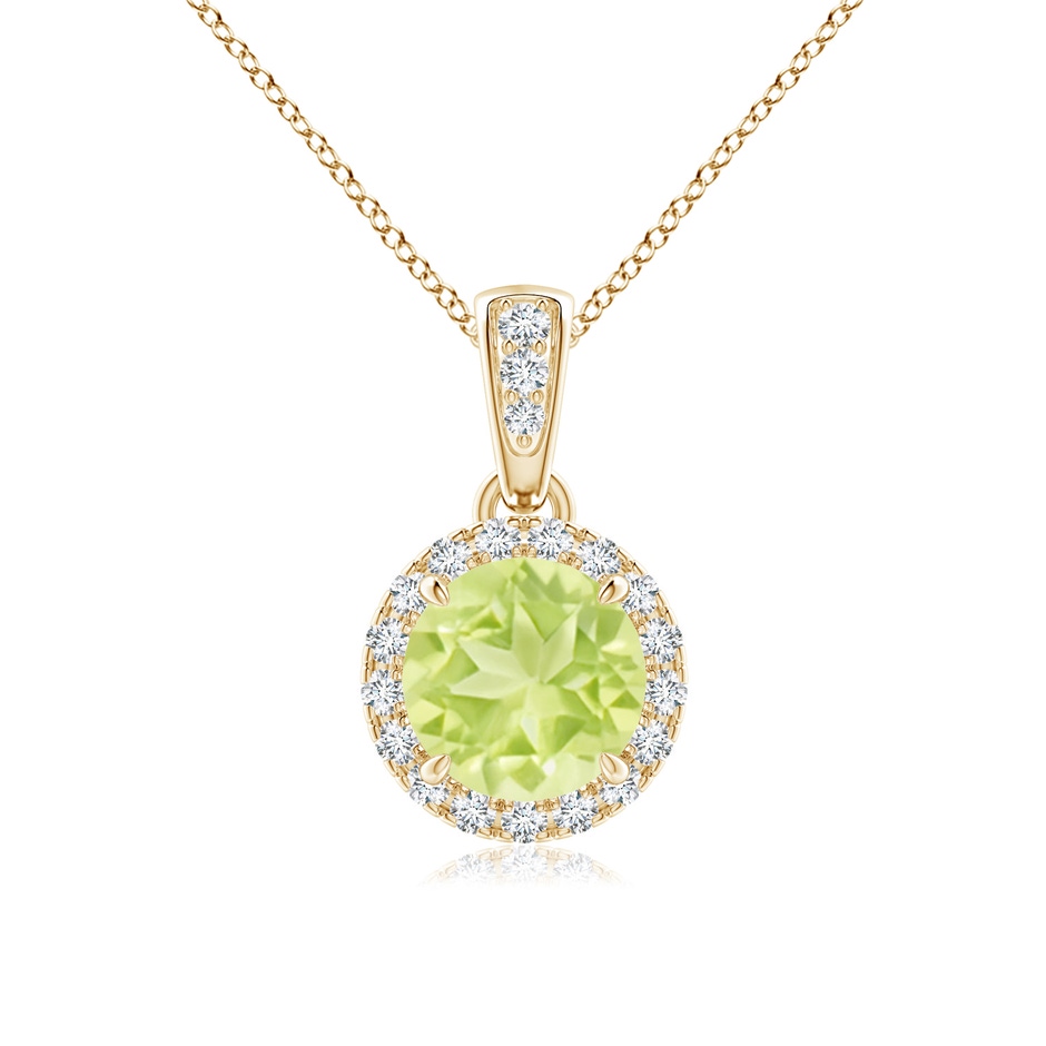 6mm A Claw-Set Round Peridot Pendant with Diamond Halo in Yellow Gold 