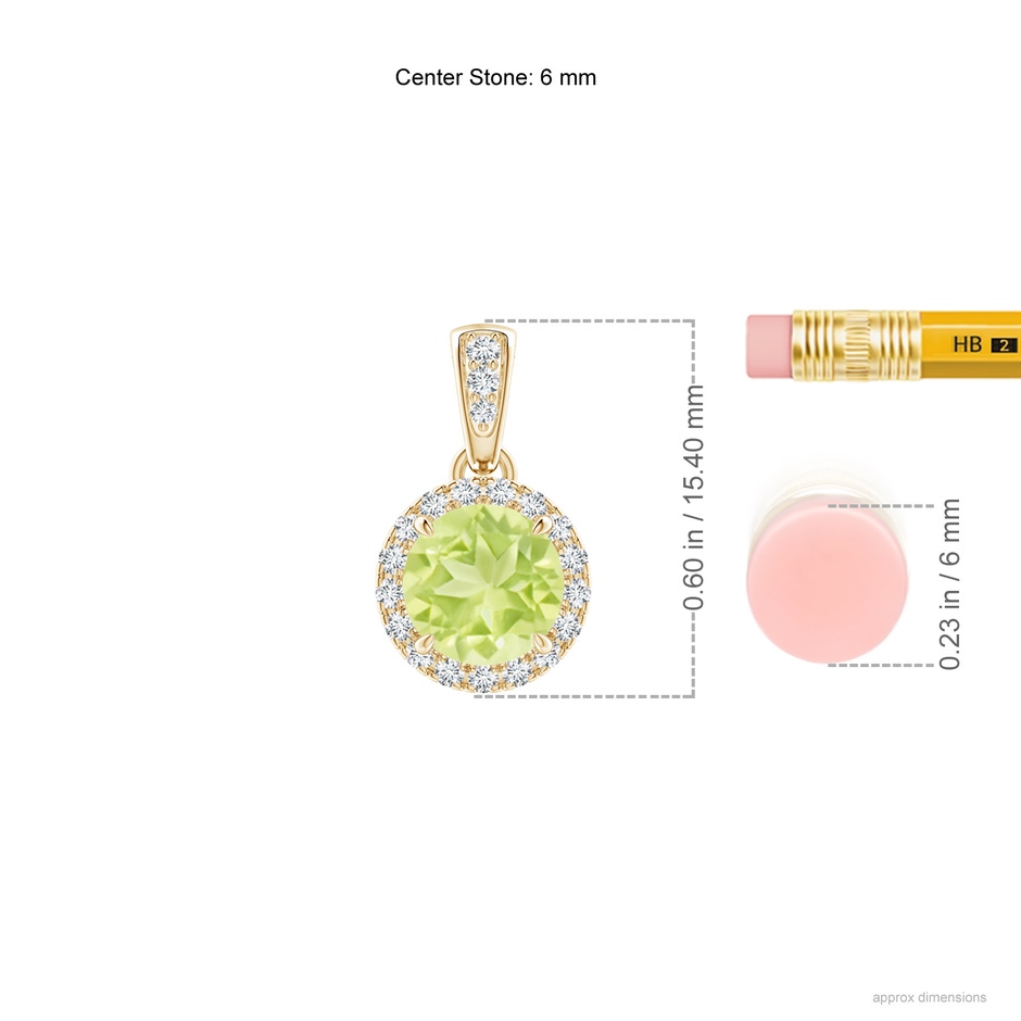 6mm A Claw-Set Round Peridot Pendant with Diamond Halo in Yellow Gold ruler