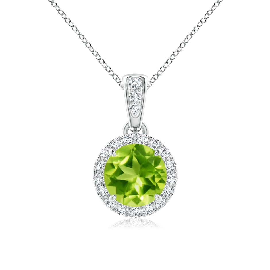 6mm AAA Claw-Set Round Peridot Pendant with Diamond Halo in White Gold 