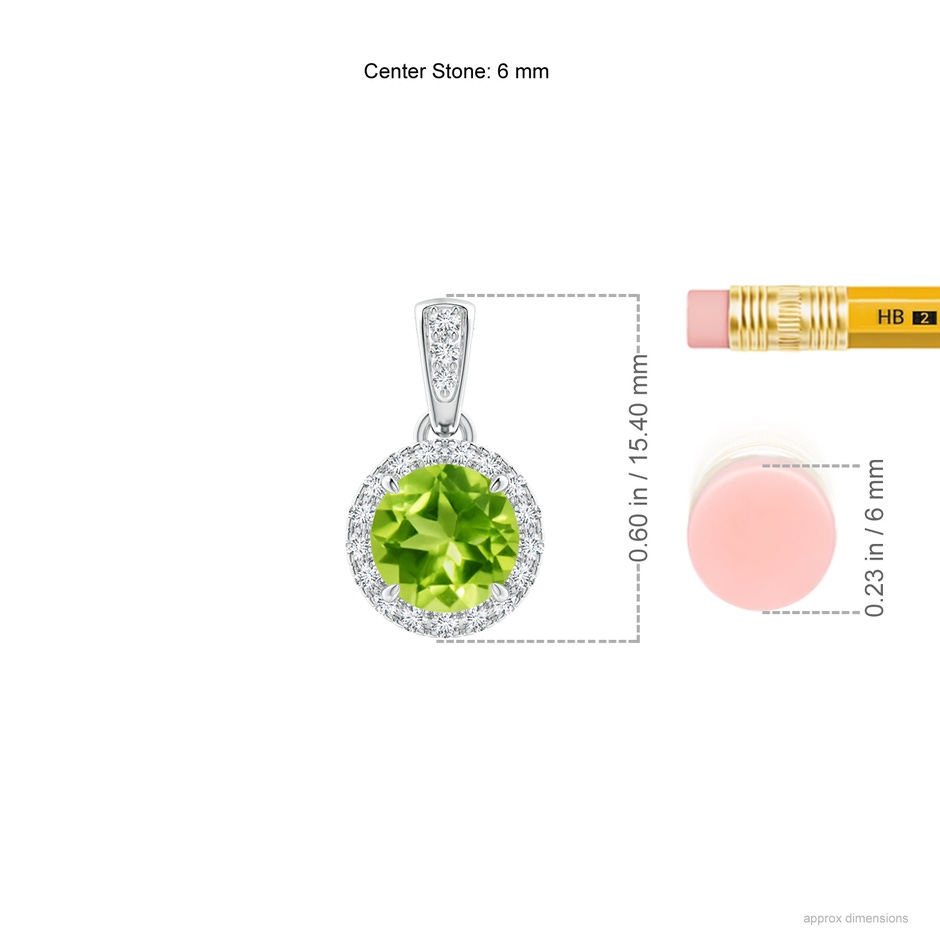 6mm AAA Claw-Set Round Peridot Pendant with Diamond Halo in White Gold ruler
