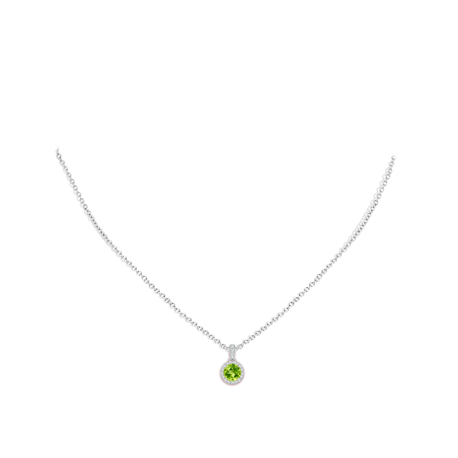 6mm AAA Claw-Set Round Peridot Pendant with Diamond Halo in White Gold body-neck