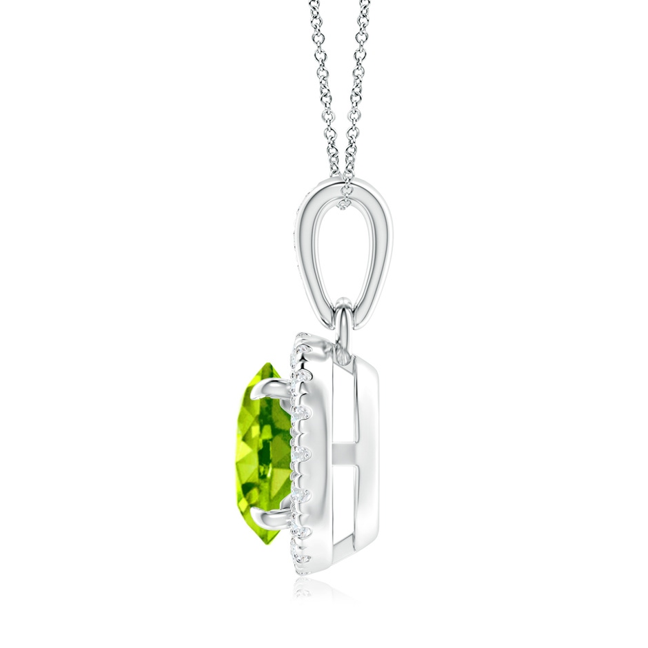 7mm AAA Claw-Set Round Peridot Pendant with Diamond Halo in White Gold side-1