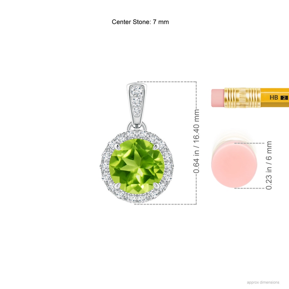 7mm AAA Claw-Set Round Peridot Pendant with Diamond Halo in White Gold ruler