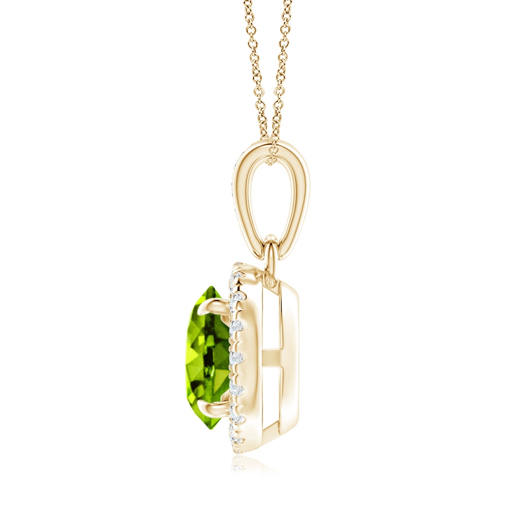 7mm AAAA Claw-Set Round Peridot Pendant with Diamond Halo in Yellow Gold Side-1
