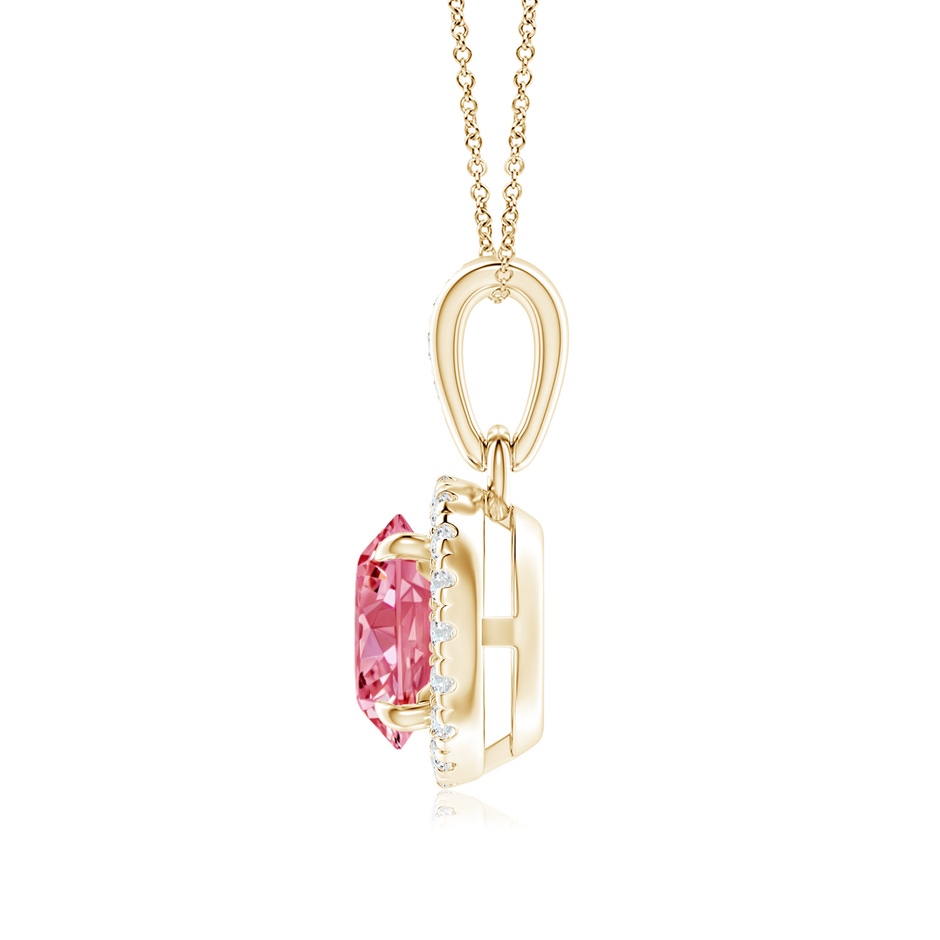 6.4mm AAAA Claw-Set Round Fancy Intense Pink Diamond Pendant with Halo in Yellow Gold side 199