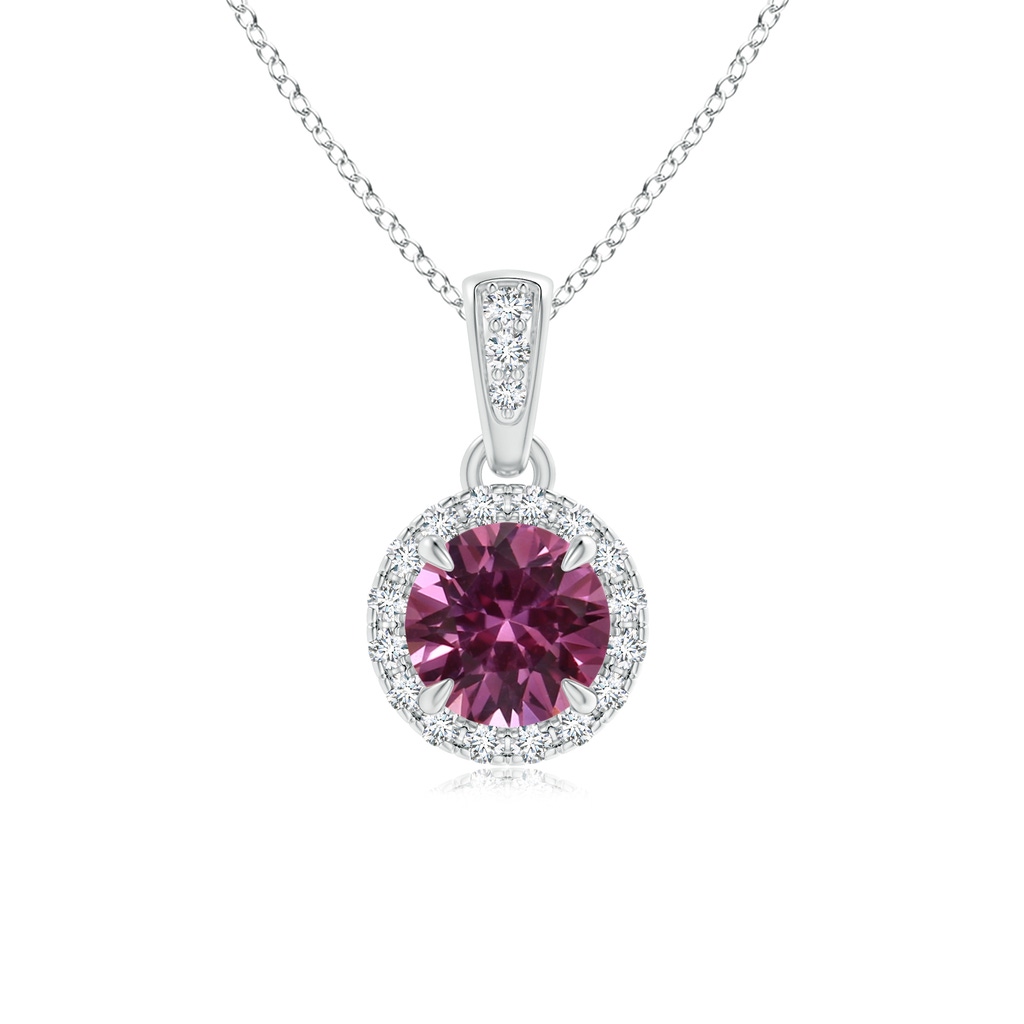 5.96x5.74x3.23mm AAAA GIA Certified Claw-Set Round Pink Sapphire with Diamond Halo Pendant in P950 Platinum