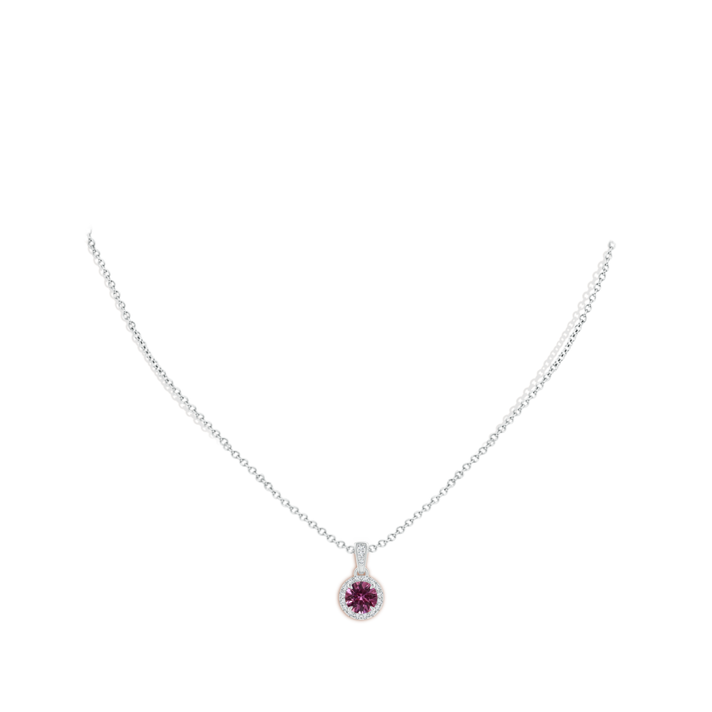 5.96x5.74x3.23mm AAAA GIA Certified Claw-Set Round Pink Sapphire with Diamond Halo Pendant in P950 Platinum pen