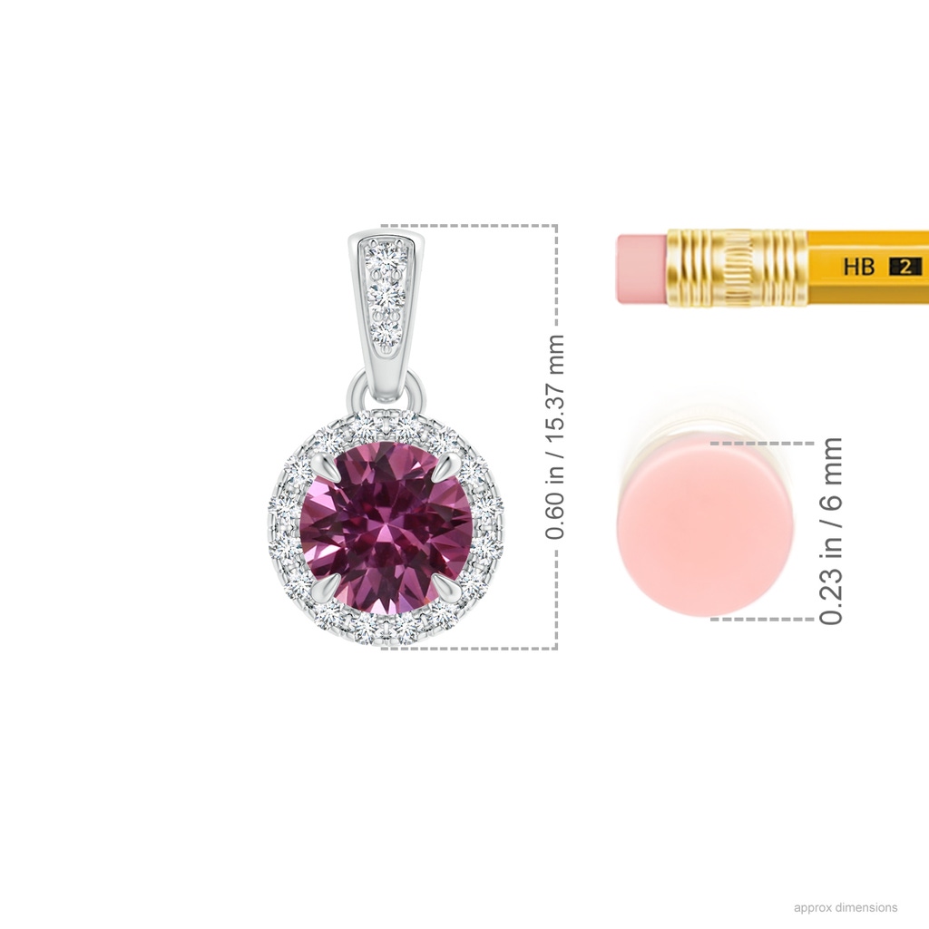 5.96x5.74x3.23mm AAAA GIA Certified Claw-Set Round Pink Sapphire with Diamond Halo Pendant in P950 Platinum ruler