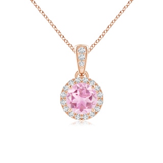 5mm A Claw-Set Round Pink Tourmaline Pendant with Diamond Halo in 9K Rose Gold