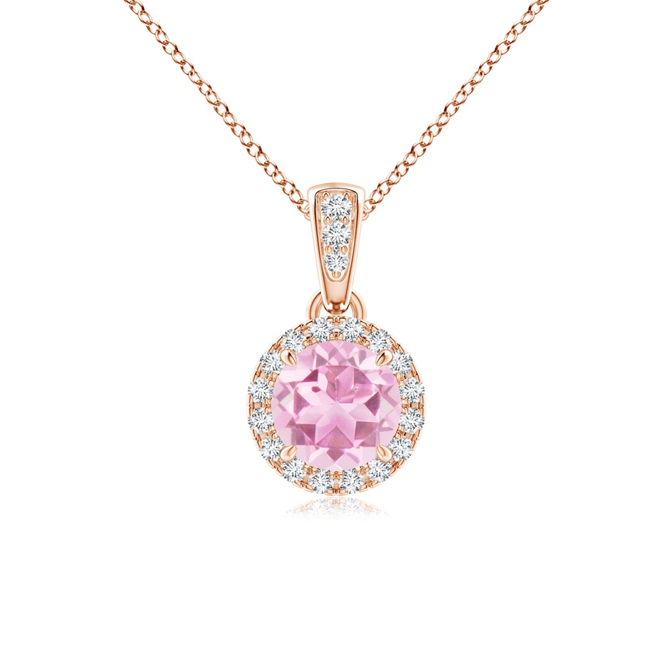 5mm A Claw-Set Round Pink Tourmaline Pendant with Diamond Halo in Rose Gold 