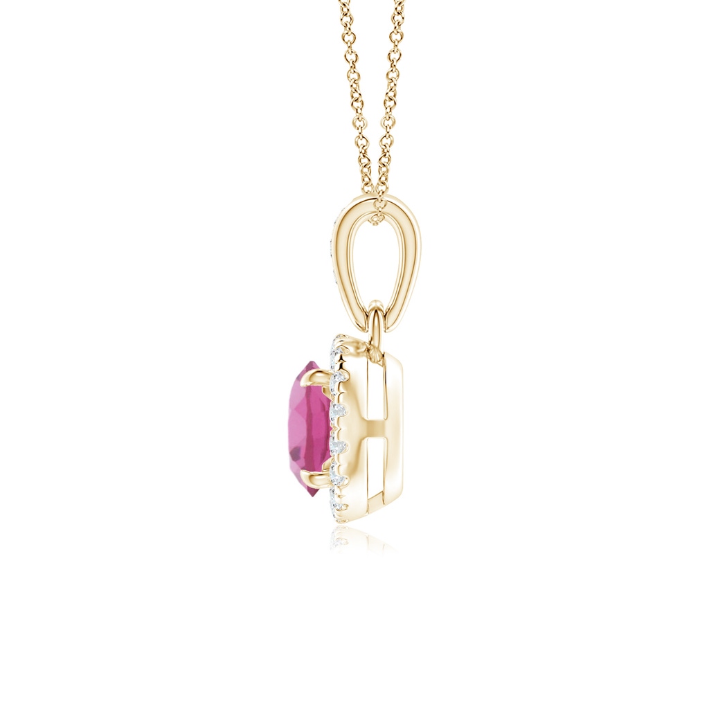 5mm AAA Claw-Set Round Pink Tourmaline Pendant with Diamond Halo in Yellow Gold - side_1