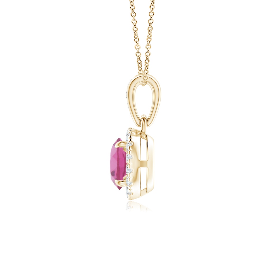 5mm AAA Claw-Set Round Pink Tourmaline Pendant with Diamond Halo in Yellow Gold side-1