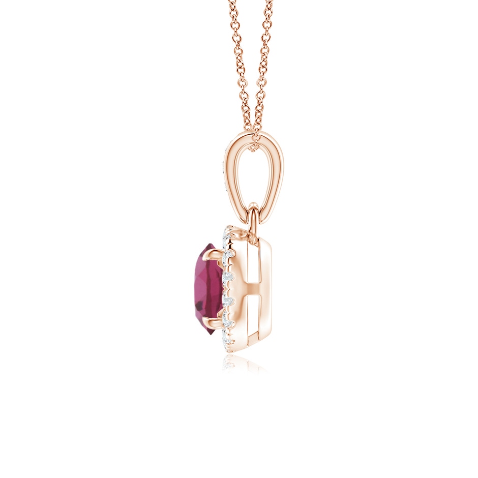 5mm AAAA Claw-Set Round Pink Tourmaline Pendant with Diamond Halo in Rose Gold side-1
