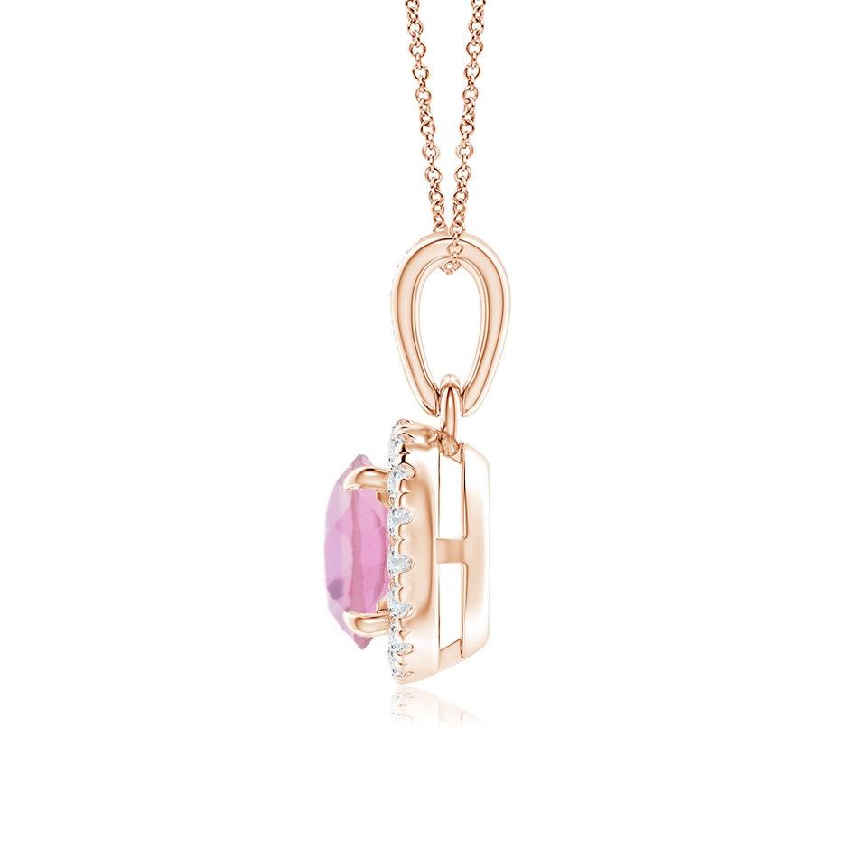6mm A Claw-Set Round Pink Tourmaline Pendant with Diamond Halo in Rose Gold side-1