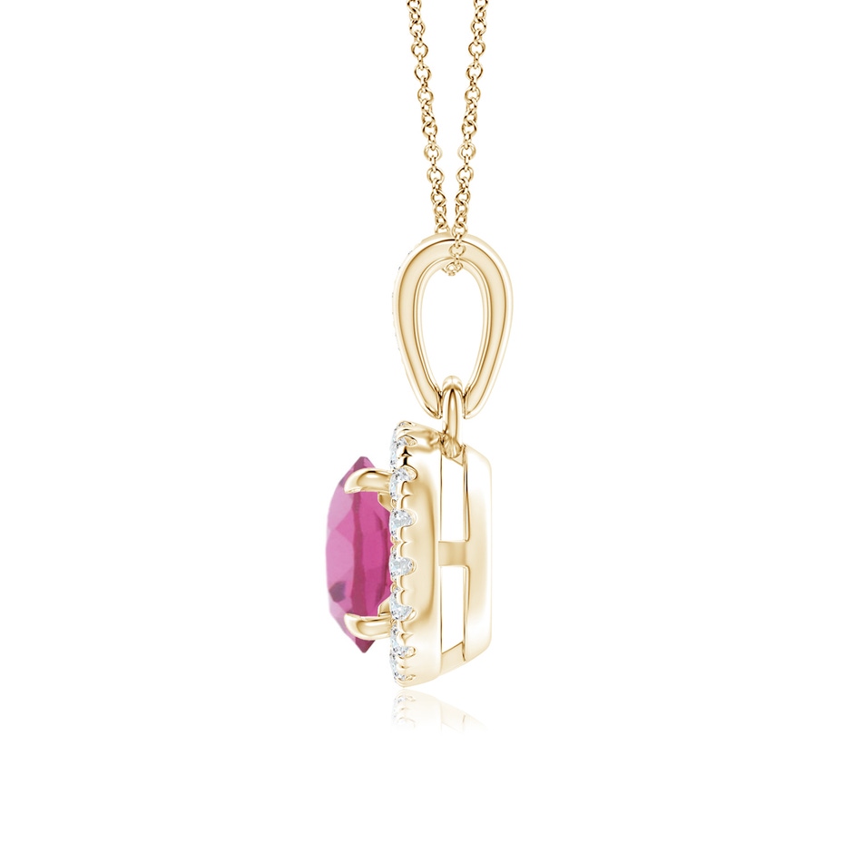6mm AAA Claw-Set Round Pink Tourmaline Pendant with Diamond Halo in Yellow Gold side-1