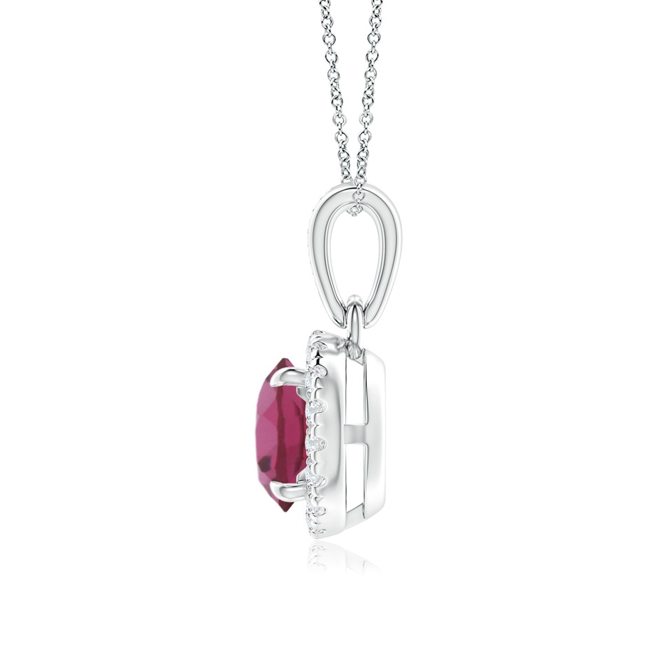 6mm AAAA Claw-Set Round Pink Tourmaline Pendant with Diamond Halo in White Gold side-1