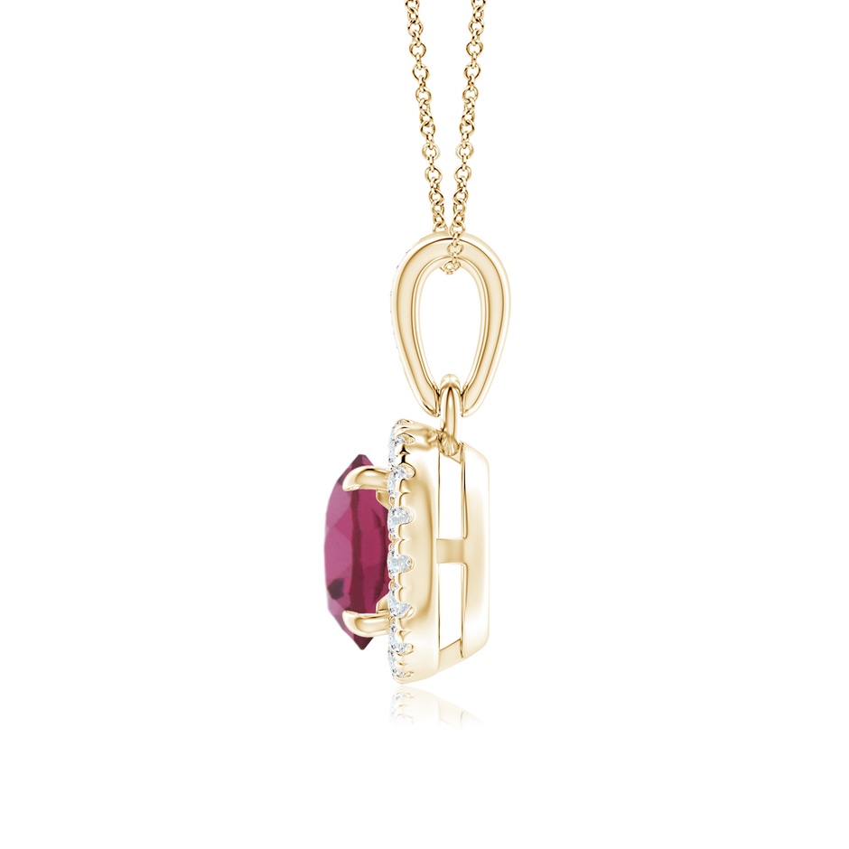 6mm AAAA Claw-Set Round Pink Tourmaline Pendant with Diamond Halo in Yellow Gold side-1