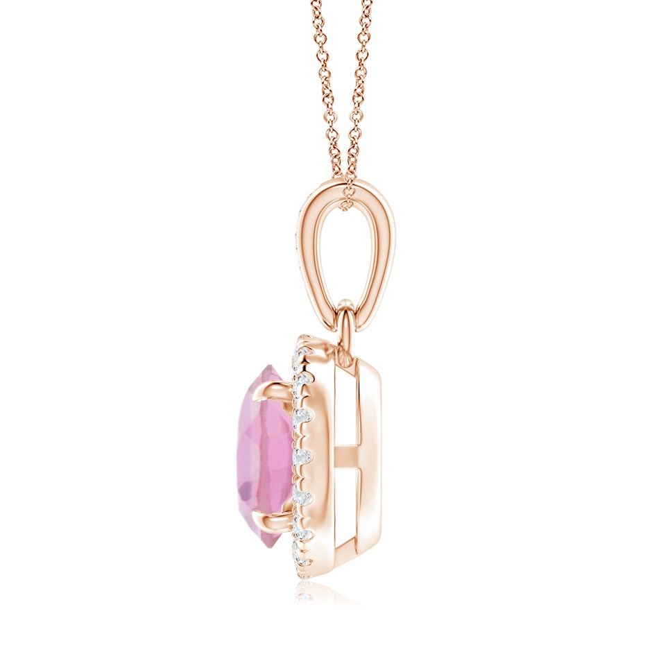 7mm A Claw-Set Round Pink Tourmaline Pendant with Diamond Halo in Rose Gold side-1