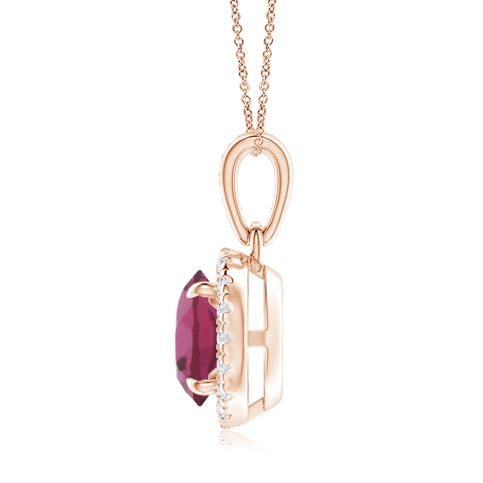 7mm AAAA Claw-Set Round Pink Tourmaline Pendant with Diamond Halo in Rose Gold side-1