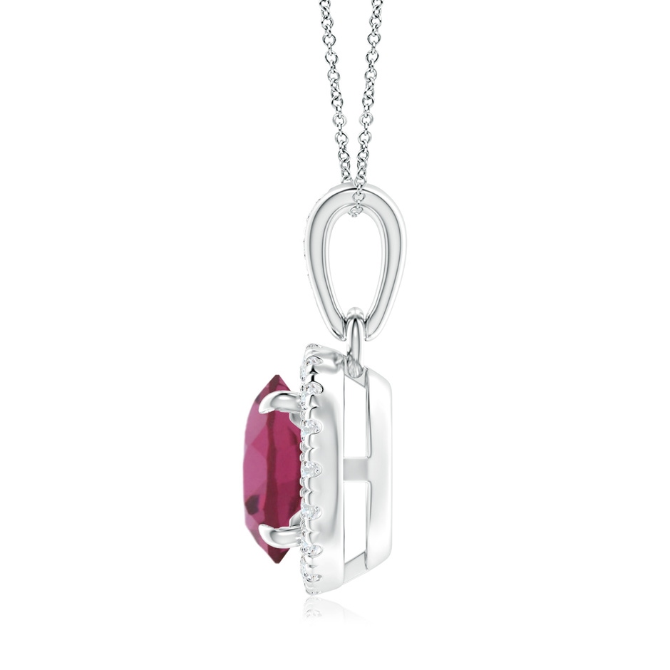 7mm AAAA Claw-Set Round Pink Tourmaline Pendant with Diamond Halo in White Gold side-1