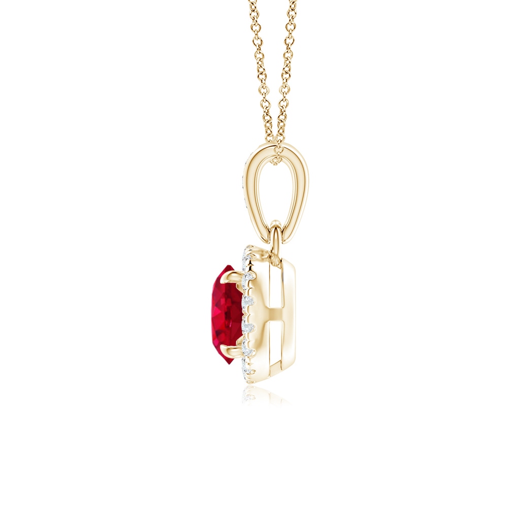 5mm AAA Claw-Set Round Ruby Pendant with Diamond Halo in Yellow Gold Side-1