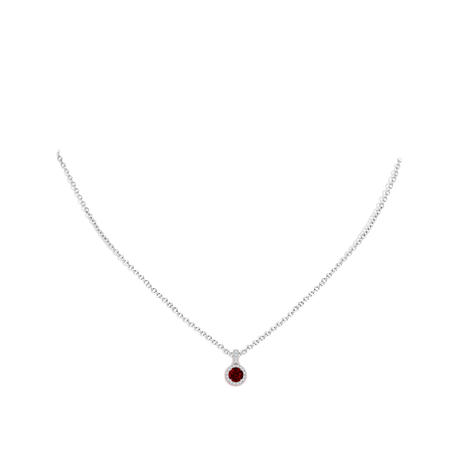 5mm AAAA Claw-Set Round Ruby Pendant with Diamond Halo in White Gold pen