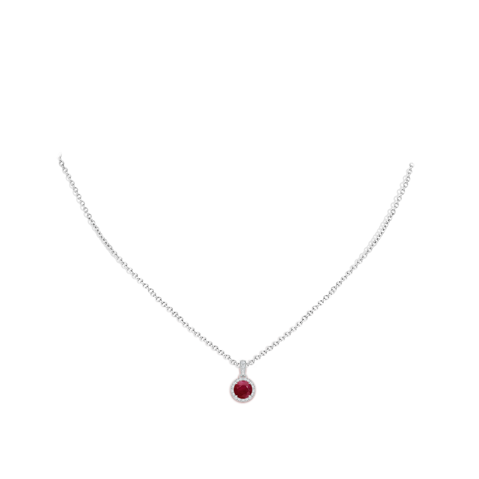 6mm A Claw-Set Round Ruby Pendant with Diamond Halo in White Gold pen